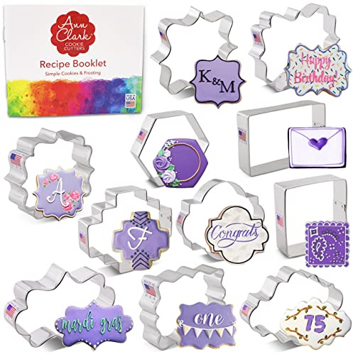 Ann Clark Cookie Cutters Lot de 11 emporte-pièces en forme de plaques, cadres et carreaux avec livret de recettes (français non garanti)