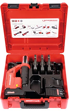 ROTHENBERGER 1000002117 ROMAX Compact TT - Set di presse, caricatore EU, capacità batteria da 2 Ah, profilo delle ganasce SV, 15 mm - 22 mm - 28 mm, diametro area di lavoro