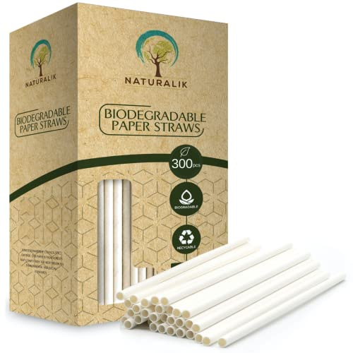 Naturalik 300/1000-Pack Extra Durable White Paper Straws Biodegradable- Premium Eco-Friendly Paper Straws Bulk- Drinking Straws for Juices, Restaurants and Party supplies, 7.7 (White, 300ct)