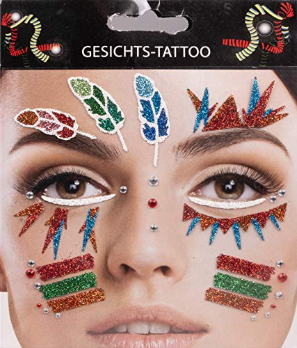Gesichts-Tattoo - Glitzer Aufkleber Klebetattoos (Indianer)