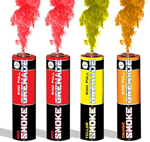 EXCLUSIVE ONLINE RING PULL SMOKE GRENADES Pack of 4 Colors (2 Red, Yellow and Orange)