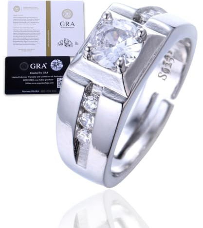 Halukakah D Color 1.0 ct Herren-Moissanitring Hohldesign,1 Karat Laborgewachsender Diamant mit Zertifikat,Plattiertes Sterlingsilber,Verstellbare Größe,für Ehemann,Freund,Geburtstag,Jubiläum,Hochzeit