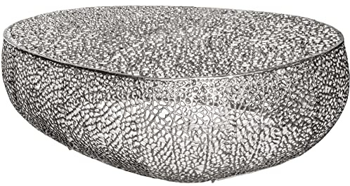 Couchtisch ABSTRACT LEAF 129cm - silber - Metall - handgefertigt | Montiert, hochwertig, stabile Konstruktion, natürliche Optik, für Wohnzimmer, Beistelltisch