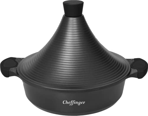 Cheffinger Tajine en fonte d'aluminium - Diamètre : 28 cm - Cuit-vapeur - Noir - CF-TAJ28