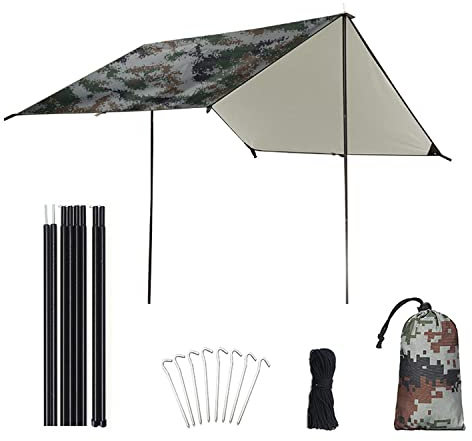Zeltplanen Camping Wasserdichte Tarp Wasserdicht Tarp Mit Ösen, Multifunktionales Ultra-Leicht Regenschutz Anti-UV Sonnenschutz Sonnensegel Sonnenschutz Rechteck Für Outdoor (Camo X Large)