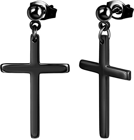 feilok Edelstahl Damen Herren Ohrstecker mit Anhänger Ohrringe für Männer Piercing Stecker Ohr Helix Cartilage Kreuz