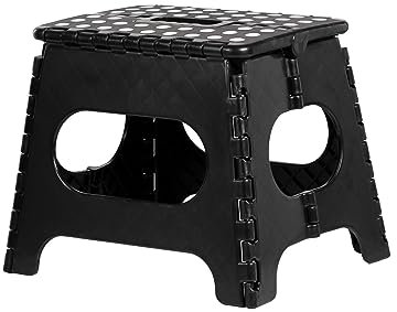 iTrend 11 Inch Folding Step Stool - Heavy Duty Plastic Step Stool for Adults & Kids - Opens with one Flip - Anti Skid Lightweight Foldable for Kitchen, Bathroom and Bedroom - Black & White