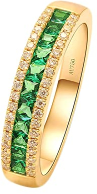 Ayoiow Ring Frauen Verlobung, Ringe für Damen Gold 585 mit Quadrat Geschaffener Smaragd Ring Grün Größe 54 (17.2)