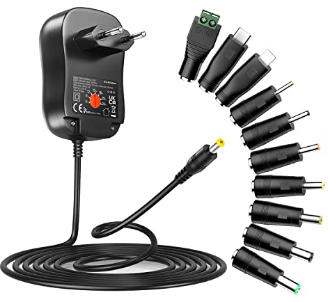 Zolt 41W Universal AC DC 6V 9V 12V 15V 18V 20V 24V 1.5A Netzteil mit 5V 1A USB Port und 10 DC Steckern für Electronics, wie LED Strip Light Monitor Router etc.