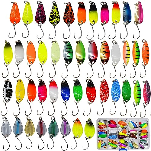 Juego de 45 cebos para trucha de alta calidad, varios tamaños [2 g, 2,5 g, 2,6 g, 3 g, 5 g, accesorios de pesca