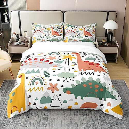 Dinosaur 100% Cotton Duvet Cover Single Size 3D Dino Print Bedding 100% Cotton Set for Kids Boys Girls Teens Room Decor Jungle Dino Comforter Cover Set Wild Animal Bedspread Cover 2Pcs Zipper