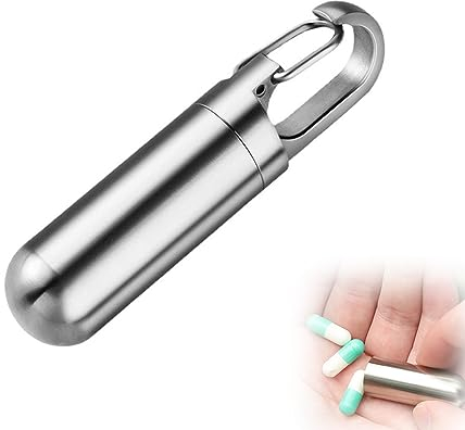 Tragbare Medikamentenbox aus Edelstahl, Stainless Steel Pill Box, Pillendose Wasserdicht, Pillendose Schlüsselanhänger Mini Pillendose Tabletten Schlüsselanhänger,Wasserdichte Kapsel Pillendose (S)