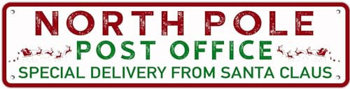 North Pole Post Office Schild Warnschild Nordpol Post Büro Neuheit Zone Schild Wanddekoration für Bauernhof Haustür Indoor Outdoor Straßenschild Rustikales Straßenschild 40 x 10 cm