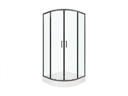 Vente-unique-Duschtrennwand Seitenwand Eckdusche mit Duschwanne - Schwarz - 90x90x192 cm - SIDOA