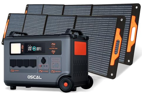 𝐁𝐥𝐚𝐜𝐤𝐯𝐢𝐞𝐰 OSCAL PowerMax 3600(Peak 6000W) Tragbare Stromstation mit 2x200W Solarpanel, 23% Hohe Umwandlungsrate, Geeignet als Notstromquelle für Zuhause Oder Beim Camping