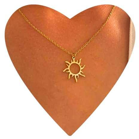 NataschaWoge® Sonne Halskette Damen Edelstahl – filigrane Kette 42 cm mit Anhänger – in Gold, Roségold oder Silber – wasserfest & nickelfrei – minimalistischer Schmuck Geschenkidee