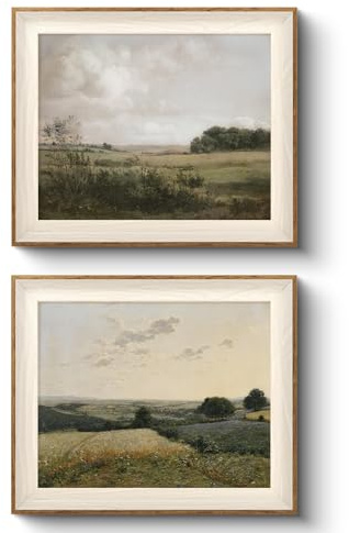 VIYYIEA Vintage Landscape Framed Wall Art 2 Set, Nature Wilderness Scenery Paintings Decor Aesthetic, 10x12 Inch Canvas Print Artwork Home Decor, Retro Farmhouse Wall Pictures for Bedroom Living Room