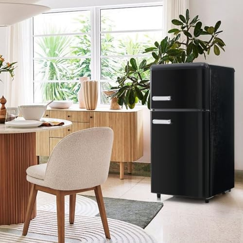 Sweiko Réfrigérateur vintage, réfrigérateur à double porte supérieure et inférieure, volume total 72 litres, volume du congélateur 21 litres[Classe énergétique E] (Black)