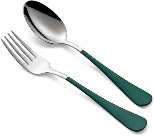 Onlycooker 24 piece Green Forks and Spoons Silverware Set,Green Handle Silverware 18/0 Stainless Steel Flatware Bulk Forksand Spoons Dessert Forks of 24