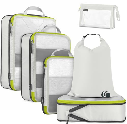 Cipway Organizer Valigia,Cubi da Imballaggio a Compressione, Design a Rete, Salvaspazio Borse da Viaggio Set Sacchi Sottovuoto Vestiti da Viaggio per Zaini o Bagagli a Mano (Bianco,6 Pezzi)
