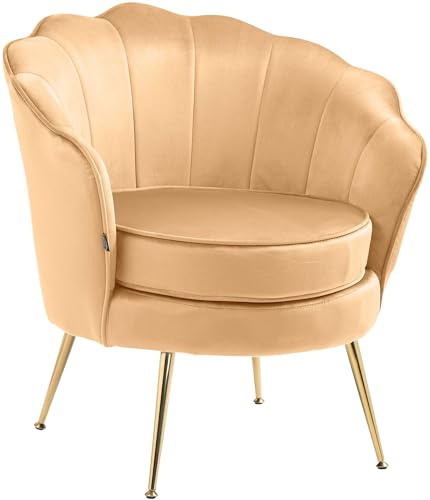 CLP Sillón Rosita Tapizado En Terciopelo I Poltrona De Asinteo & Respaldo Ancho con Base Metálica De 4 Patas, Color:Amarillo