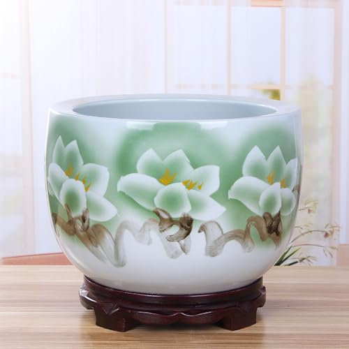 GLJTUO 1 Set Blau-Weißer Blumentopf Aus Porzellan, Nicht Porös, Runder Blumentopf, Künstlicher Bonsai, Rundes Aquarium, Narzissentopf, Tafelaufsatz, Pflanzgefäß, Seerosen-Pflanzschale, Vase (C)