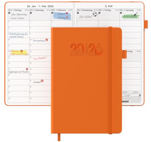 JAYSOO ® Calendar 2026 Weekly Planner 21 x 14.5 cm Daily Plan and Timetable, 12 Month Diary Hardcover (Jan. 2026-Dec.2026) for Work, Learning and Family Plan - Orange