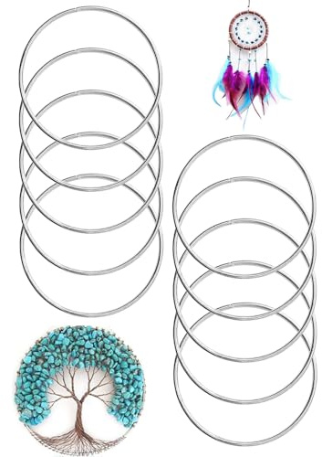 PVFZXS 10 Stück Metallringe zum Basteln 20cm, Silber Metallringe Metall Ringe Deko für Traumfänger Ring, für Traumfänger Ring, Floristik, Wandbehänge Deko, Blumen Reife