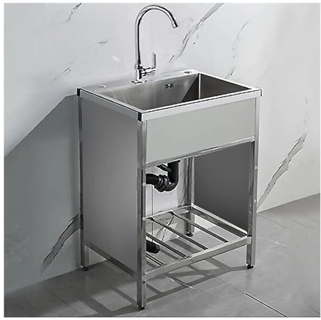 Standing Utility Sink With Hot And Cold Faucet,Standing Outdoor Sink, Commercial Sink,for Garage, Laundry Room, Outdoor, Restaurant, Kitchen, Indoor, Workstation, Backyard, Wash(Size:80*45 CM,Color:B)