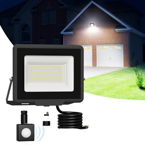 Probapro 50W Faretto Led da Esterno con Sensore di Movimento - Proiettore 5000LM IP65 Impermeabile, 6500K Bianca Fredda per Giardino, Cortile, Garage | Faro LED Esterno con Alta Luminosità e Durata