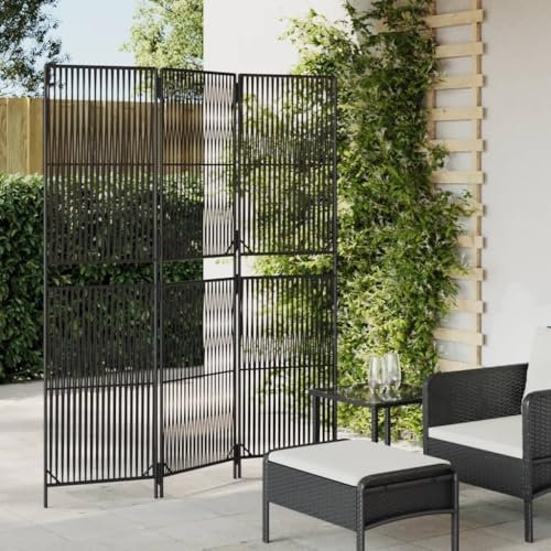 Paravent 3 panneaux en polyrotin noir pour la maison et le jardin