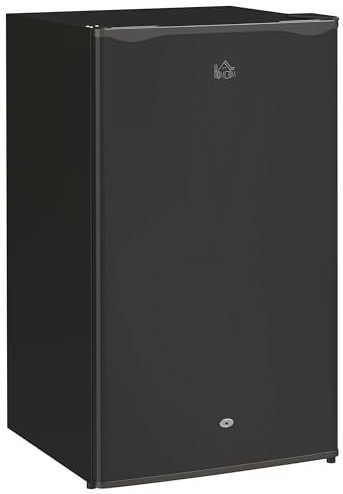 HOMCOM 91 Litre Under Counter Fridge Freezer with Lock, Small Fridge Freestanding with Chiller Box, Adjustable Thermostat, 47.5cm Wide, Black