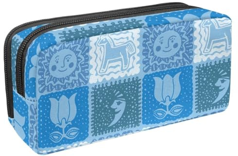 VAPOKF Federmäppchen, Federmäppchen, Schüler-Schreibwaren-Tasche für Teenager, Jungen, Mädchen, Schule, Bürobedarf – Pferd, Sonne, Mond und Blume, multi, 2.3x8.2x3.9in/6x21x10cm, Taschen-Organizer
