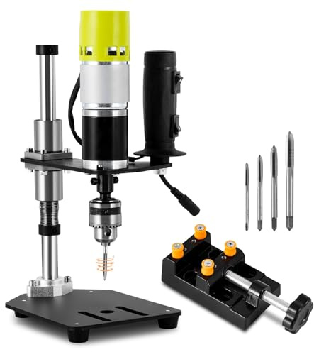 Consfly M3-M6 Electric Tapping Machine Vertical Tapping Tool with Bench Vice & 4 Taps Adjustable Tapper for Metal Wood Plastic 110V 100-200r/min