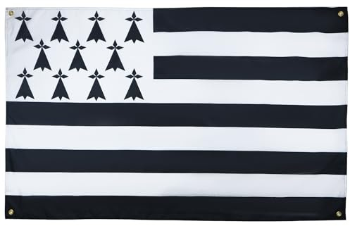 AZ FLAG Drapeau Bretagne 150x90 cm Drapeau Breton Polyester Léger 4 Œillets | Usage intérieur Drapeau décoratif coutures doubles et bords renforcés avec œillets métalliques