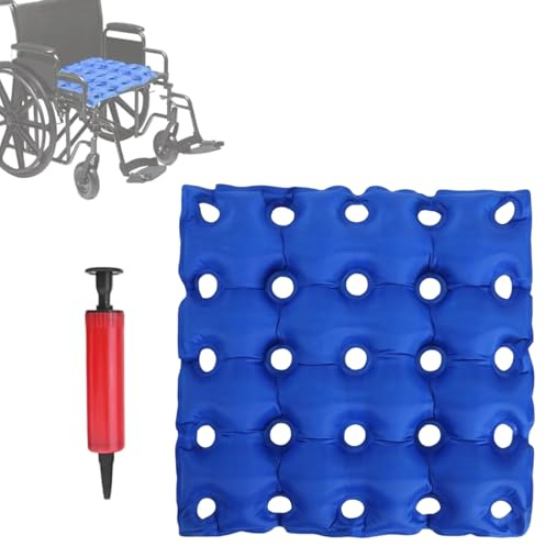 XcnPer Pressure Sore Cushions for Bottom, Blue Waffle Air Seat Cushion, Anti-Bed Sore Chair Cushion with Red Pump, Bed Sore Cushions for Bottom, Used for Wheelchair Office Chairs