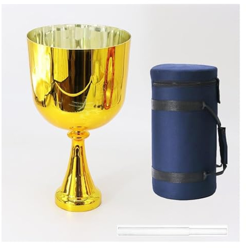 Bol chantant en cristal, Calice en cristal portatif de 7 pouces, 432 Hz, plaqué or, avec étui de transport, percuteur en acrylique, for la méditation et la guérison par le son.(A Note)