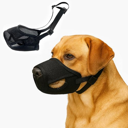Colenumone Maulkorb Für Hunde – Weicher Netzmaulkorb für kleine, mittelgroße und große Hunde, verstellbar, um Bellen, Aasfressen, Lecken und Kauen zu verhindern und Beißen zu verhindern, Schwarz（XL）