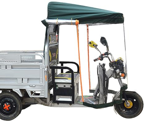 Windproof Electric Tricycle Cover ，Reflective Canvas Awning, Durable Rain & Snow Protection, Fits Most Tricycle Frames