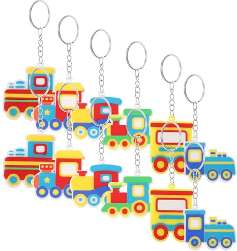 TOGEVAL 24 Stück PVC Autoschlüsselanhänger Bunte Cartoon Kleiner Schlüsselringe mit Lokomotiv Haken Auto und Taschenanhänger für Geschenktüten Nikolausstiefel Schulpreise