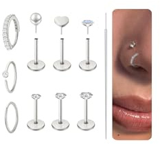 DAILI 20G Tragus Helix Piercings Gold Titan, Nasenpiercing Chirurgenstahl Piercing Ohr Conch Piercings Silber Nasenstecker Zirkonia Nostril Piercing für Frauen Männer