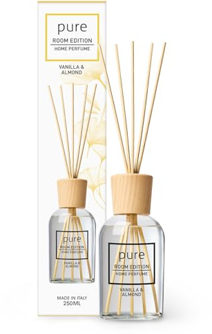 PURE ROOM EDITION 250ml Raumduft Vanille & Mandel | natürliche Inhaltsstoffe, vegan & tierversuchsfrei, Bio-Alkohol, Diffuser mit Stäbchen hergestellt in Italien