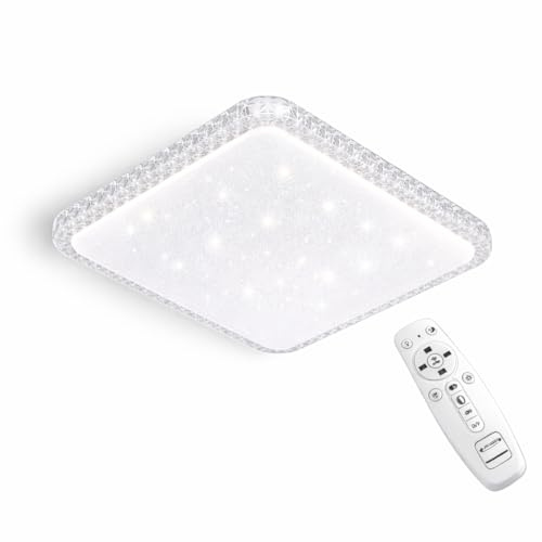 damastoreitalia Plafoniera Quadrata LED 58x58 cm 48W 3840LM Dimmerabile con Telecomando, Luce Fredda, Calda, Naturale Selezionabili, Effetto Cielo Stellato
