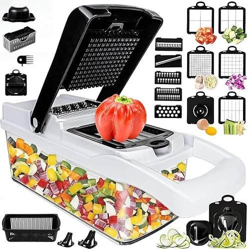 12 in 1 Vegetable Chopper, Mandoline Vegetable Slicer Multifunctional, Food Onion Salad Veg Chopper with Container, French Fry Potato Dicer Slicer Cutter, Kitchen Tools & Gadgets