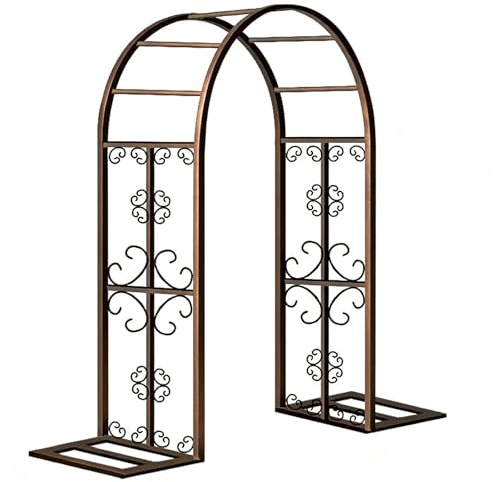 NEONMAN Arche de Jardin en Métal avec Ornements, Tonnelle en Fer Robuste pour Plantes Grimpantes – Arche Rosier pour Terrasse Extérieure, Pelouse, Jardin Et Décoration de Fête(Marron,2.2m)