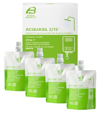Acquasil 2/15 PC100 Ricariche MiniDOS | Anticalcare e Anticorrosione per Acqua Potabile | Protezione Caldaie, Tubazioni e Impianti (1 Confezione da 4x250g)