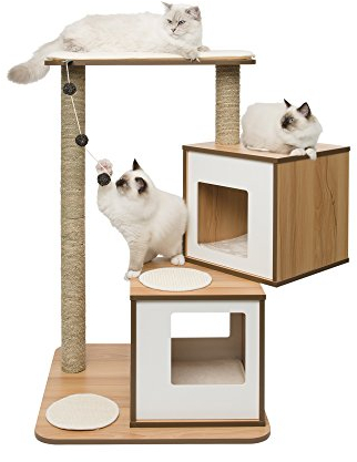 VESPER Catit 52048 Vesper Katzenmöbel Double, walnuss, zwei Kubus-Höhlen mit einer Plattform, 1 Stück (1er Pack)