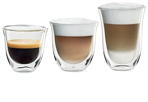 De'Longhi SET FANCY BOX DLSC302 composto da 6 bicchieri termici in vetro borosilicato, mantengono il calore, senza condensa, 2 bicchieri per espresso, 2 per cappuccino e 2 per latte macchiato