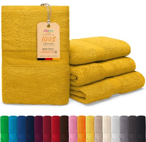 EllaTex Paris 4er Set Handtücher 50x100 cm – 100% Baumwolle, 500 g/m² Frottier, flauschig, Farbe: Sonnengelb