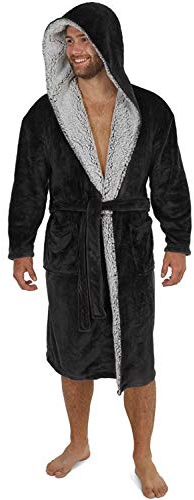 CityComfort Peignoir Homme et Ado, Polaire Chaud, Douillet à Capuche, Cadeau Homme (XL, Charbon Noir)